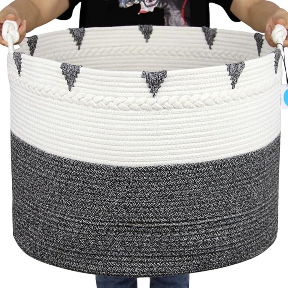 Brand New Large Blanket Basket 22"x16" Gray&Cream White - Picture 6 of 11